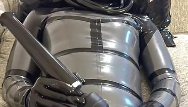Latex Alien Enjoying with the Vibrator
