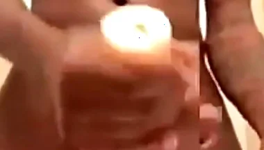 Stroking my hard big dick with torch