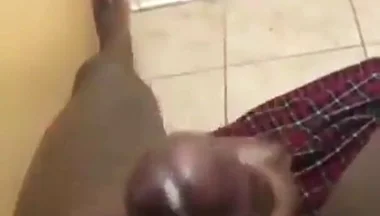 Stroking my big black cock in bathroom massive cumshot