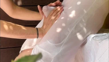 A Boy Has Fun Watering His Friend's White T-shirt and Exposing His Smooth Ass and Big Cut Cock