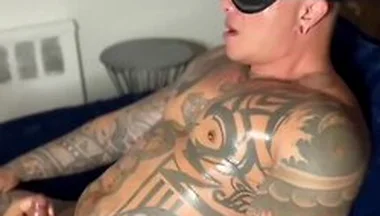Blind Folded Damian Dragon Masturbates Hard Dick