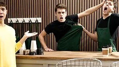 Men - Sam Ledger Asks Barista Joey Mills For Something Hot & Creamy So He Gets Cum All Over His Body