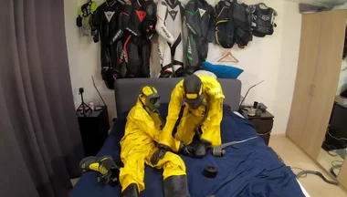 Vacuuming in tellchen hazmat suits