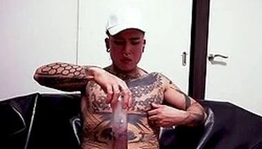 Horny Inked Yoshi Kawasaki Satisfies Dick With Sex Toy