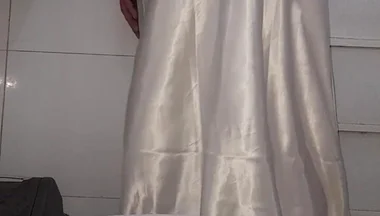 Satin White Long Lingerie Fetish Cum