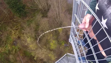 I Pee Outside From a Very Public Observation Tower and Then Masturbate My Penis, and My Balls Are Fat.