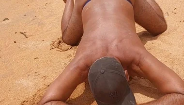 Ladysmith Doing a Striptease on the Beach Showing off Her Tanned Ass with Sexy Mark