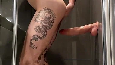 Hungry Locked Bottom Playing with Huge 10 Inches Monster Dildo