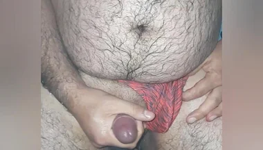 Nice Cum Eating Using Orange Thong