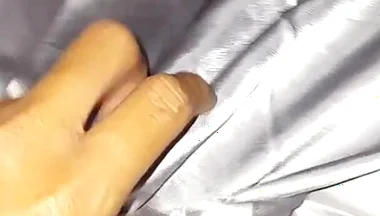 Masturbating Wearing Silver Satin Long Dress in Car