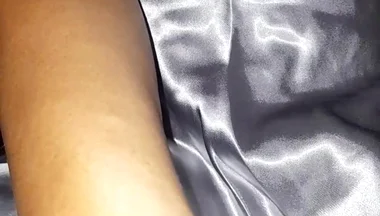 Masturbating Wearing Silver Satin Long Dress in Car
