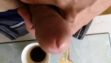 Hot Guy Jerking off to Put Some Milk in His Coffee