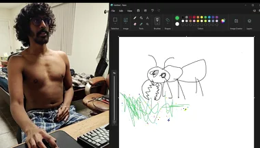 Sharing My Computer Screen as I Attempt to Draw an Ant While Stroking My Cock