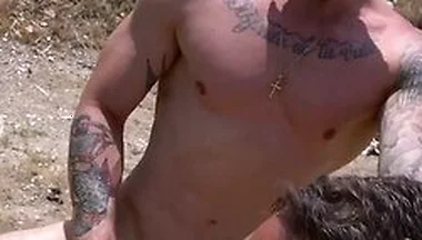 Rough Public Fuck And Creampie With Two Tattooed Hunkies