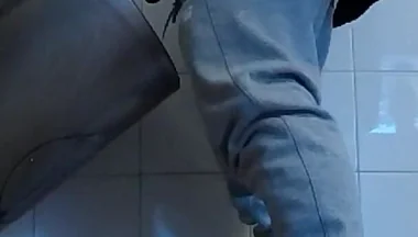 Amateur Boys in Sneakers Wank and Try Handjob in Public Toilets' Urinal