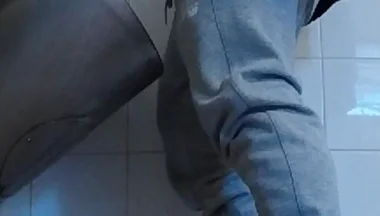 Amateur Boys in Sneakers Wank and Try Handjob in Public Toilets' Urinal
