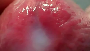 Macro Cum Shot. Ultra Close-up Ejaculation