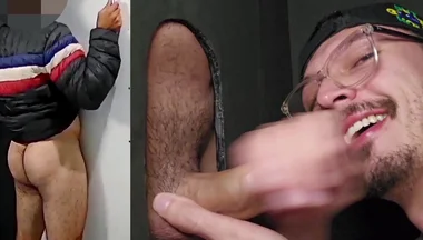 Straight Married Delivery Guy with a Big Uncut Cock and an Amazing Ass Came to Relieve Himself in My Gloryhole!