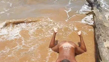 Naked Ladysilva on the Beach Showing off Her Tanned Hot Ass with Sexy Mark