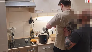 Straight Curious Guy Steven First Time Getting Fucked Bareback After Mutual Blowjob in the Kitchen