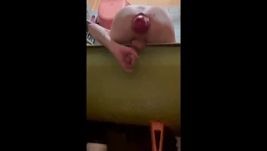 Masturbating a Cock and a Protruding Prolapse