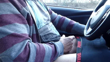 I Got Horny While Driving and Jerked off My Thick Cock Right by the Side of the Road Until I Cum on the Steering Wheel