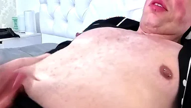 Fat Fucker Pulls His Big Cock Out of His Shorts and Wanks Until He Cums on Himself