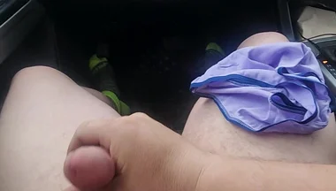 Public Cum in Blue Panties.