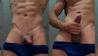 Hot Personal Trainer Moaning Loud And Shaking Cock In The Gym Shower