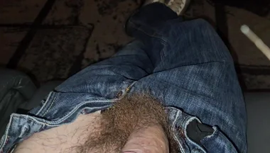 Wanking My Big Dick in Jeans, Topless, Spitting, Cumshot