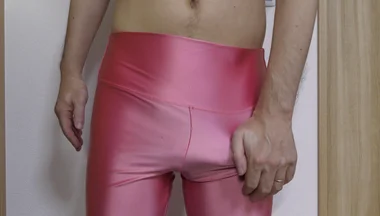 Masturbation with Satin Pink Leggings