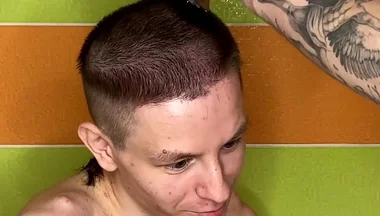 Alex Cuts Naked Evgeny's Hair in the Bathtub!
