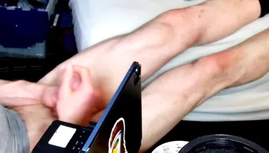 Jerk off with Feet on Bed with Socks Pulled to Calves as I Bust Grunting Hard in Chair