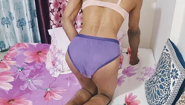 Horny Indian Teen Femboy Wearing His Stepmom's Cute Panties and Bra