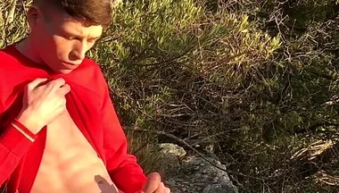 Skinny Hung Twink Exhibition - Massive Dick Public Play Outdoors Almost Seen Cum Load