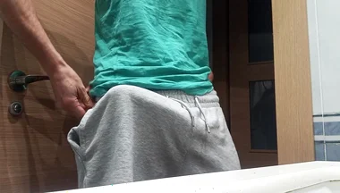 Slim Guy in a Tank Top Shows How He Cums with His Huge Shaved Cock