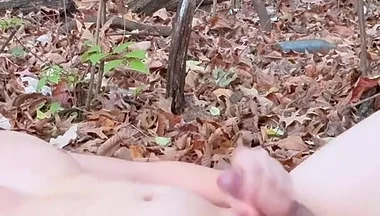 Autumn Ecstasy Muscular Stud's Nude Flex & Explosive Release on Leafy Bed