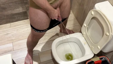 He Kisses My Big Hard Cock While I Pee