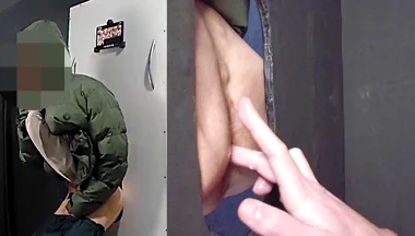 Tall and Skinny with Big Uncut Cock Came to Gloryhole to Be Sucked in Front and Back. Again!