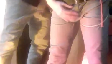 Pee Desperation: Tied up Guy Tries to Withstand While His Cock and Balls Are Played with. He Gets a Boner and Finally Wets Himself