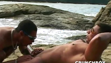 Two Sexy Latino Boys Fucking Bareback in the Beach for Fun Exhib