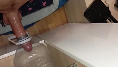 The Stud with the Big Cock Is Eager to Fuck an Ass, Cumshot in the Mouth of the Bottle!