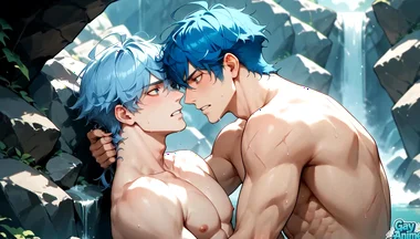 Blue-haired Muscle Orgy in a Snowy Cave! Gay XXX Porn!