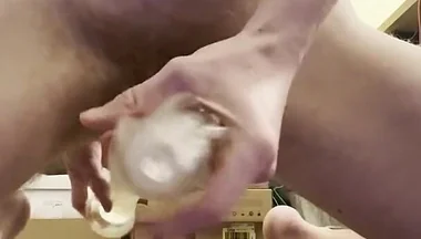 Big Dick Twink Cumming Hard with a Sex Toy Fleshlight and Huge 21cm Dildo