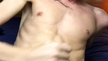 Skinny Hung Twink Dry Humps Bed & Jerks His Big Dick Until Massive Cumshot