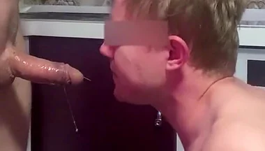 Master shoves a huge dildo down the whore's throat