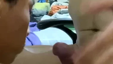 Caught Jerking Deepthroat Surprise to Desk Gape Fest
