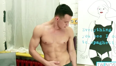 Skinny Brunette Luke A Rubs His Cock With Oil And Cumshots!