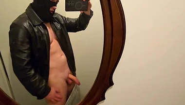 Mirror Leather Jerk off! Hot Stepdaddy Pumps Thick Cock & Shoots Big Load on His Shirt - Follow on X Phantomgentx