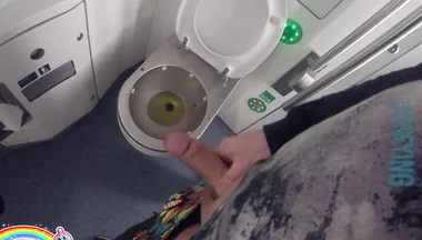 I Peed in the Toilet on the Moving Train and Then Jerked off My Thick Cock in Sexy Underwear. I Was About to Come
